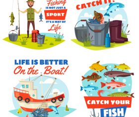 Fishing cartoon design elements vector 02