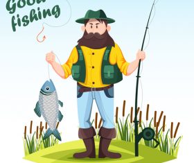 Fishing cartoon funny vector design 01