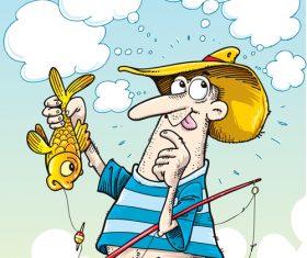 Fishing cartoon funny vector design 03