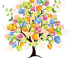 Floral tree with easter egg vectors