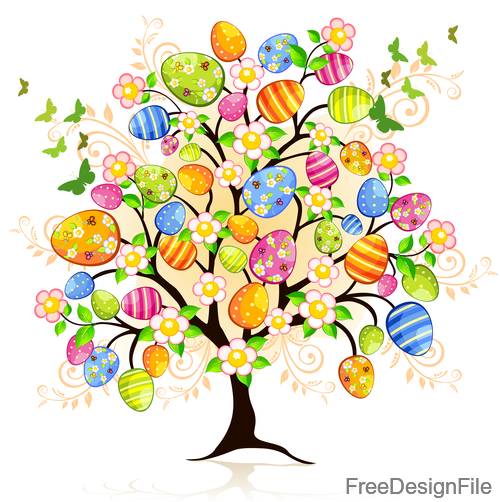 Floral tree with easter egg vectors