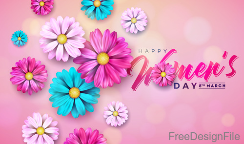 Flower with Woman Day card vectors 01
