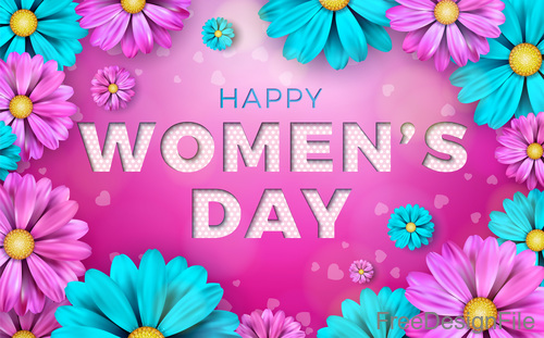 Flower with Woman Day card vectors 03