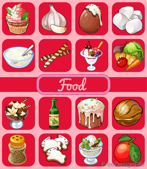 Food red icons vector set