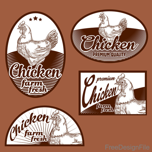Fresh farm chicken stickers vector material