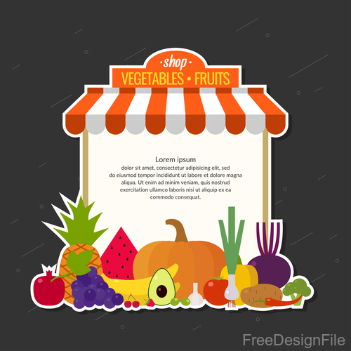 Fresh vegetable with fruits shop design vector