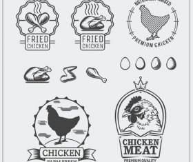 Fried chicken with chicken meat labels vector 01