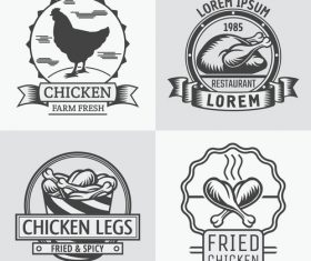 Fried chicken with chicken meat labels vector 02