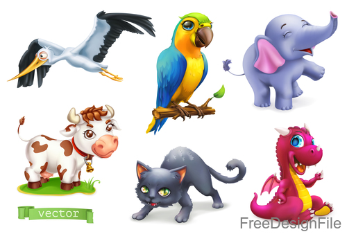 Funny animals 3d cartoon vector free download