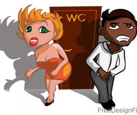 Funny people waiting near WC vector 02
