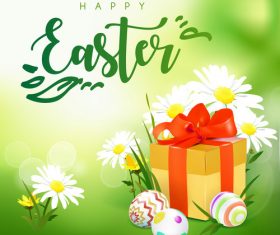 Gift boxs with easter spring background vector 01