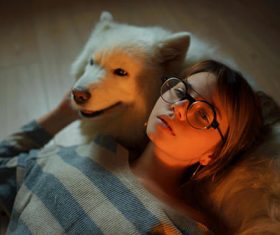 Girl and beloved pet dog Stock Photo