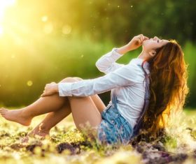 Girl with sunshine Stock Photo