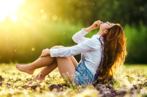 Girl with sunshine Stock Photo