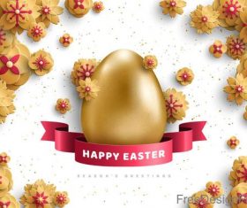 Golden easter egg with flower and easter ribbon vector