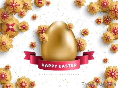 Golden easter egg with flower and easter ribbon vector