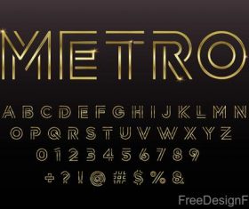 Golden lines numbers with alphabet and sign vector
