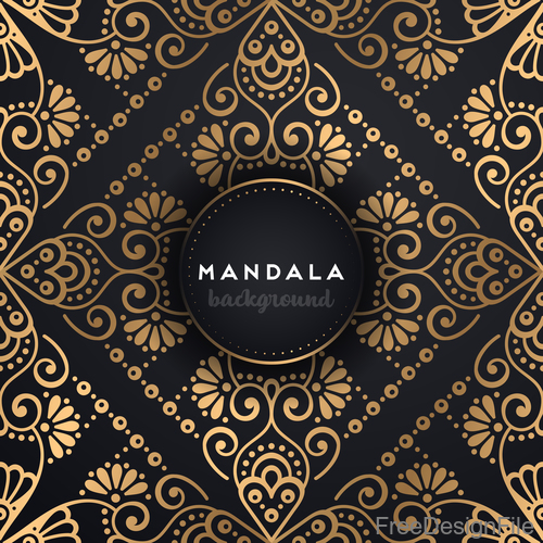 Golden mandala pattern decor background vector 09