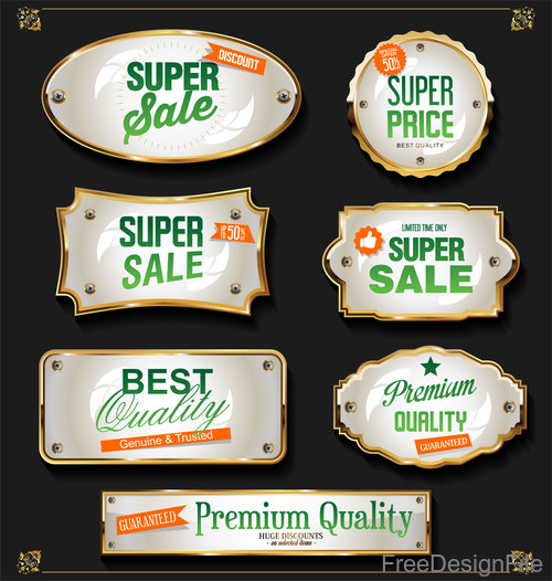 Golden sale labels retro vintage design vector