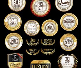 Golden shields laurel wreaths and badges vector