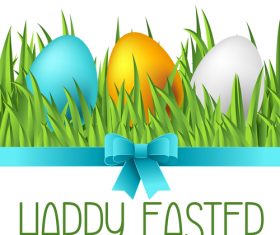 Grass with easter egg and blue bows vector