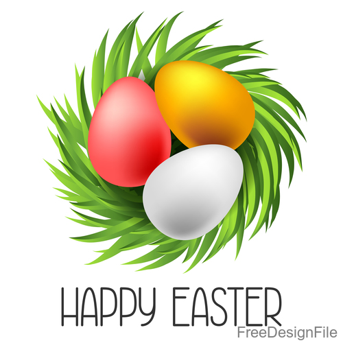 Grass with easter egg design vector 01