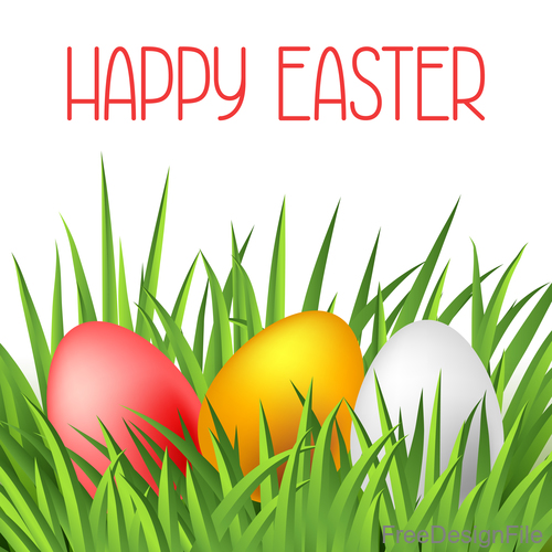 Grass with easter egg design vector 02