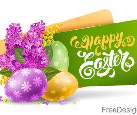 Green easter banners with easter egg and flower vector