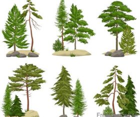 Green tree illustration vector set 02