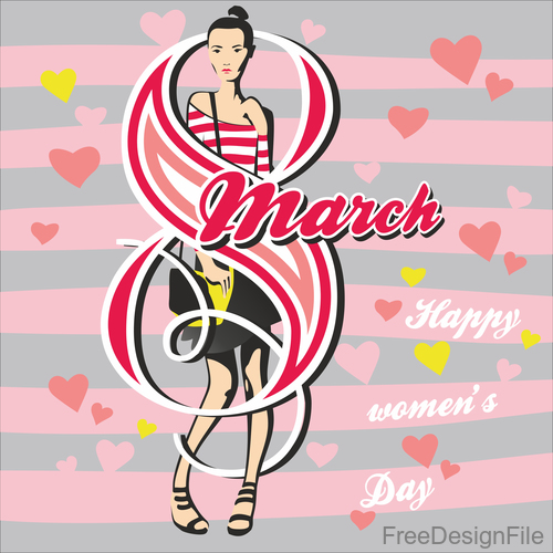 Greeting card with 8 March womens Day vector 01