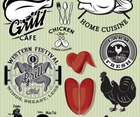 Grill chicken meat labels with badge design vector