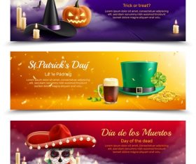 Halloween traditional hats masquerade vector banners