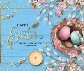 Happpy easter festival card with blue wood background vector