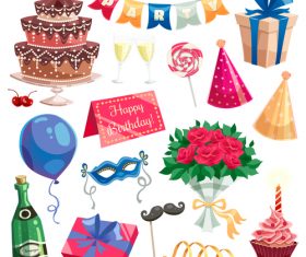 Happy birthday festive gifts elements vector 02