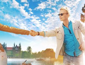 Happy couples holding hands Stock Photo