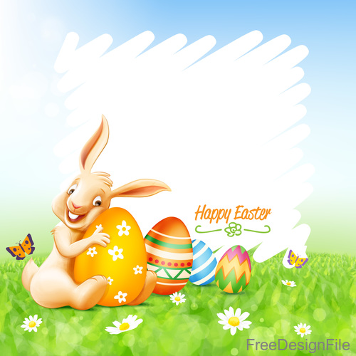 Happy easter background with funny rabbit vector