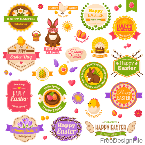 Happy easter day labels with badge vector set
