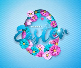 Happy easter festival egg with flower design vector 01