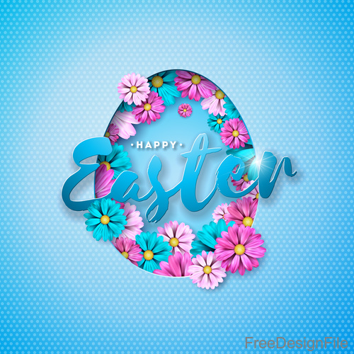 Happy easter festival egg with flower design vector 01