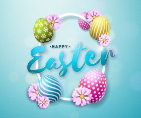Happy easter festival egg with flower design vector 02