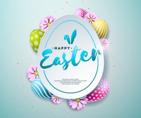 Happy easter festival egg with flower design vector 03