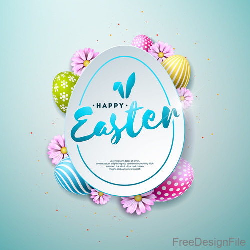 Happy easter festival egg with flower design vector 03