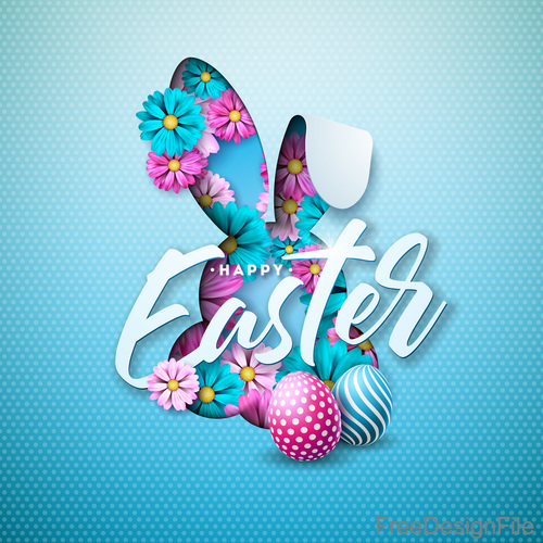 Happy easter festival egg with flower design vector 04