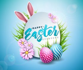 Happy easter festival egg with flower design vector 05