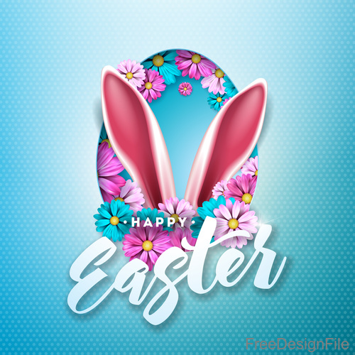 Happy easter festival egg with flower design vector 06