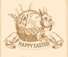 Happy easter label vintage design vector 01