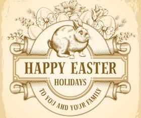 Happy easter label vintage design vector 02