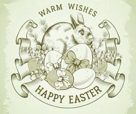 Happy easter label vintage design vector 03