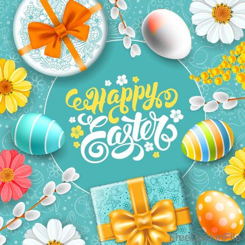 Happy easter with easter gift boxs design vector