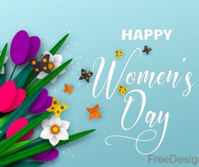Happy women day background with butterfies vector 01